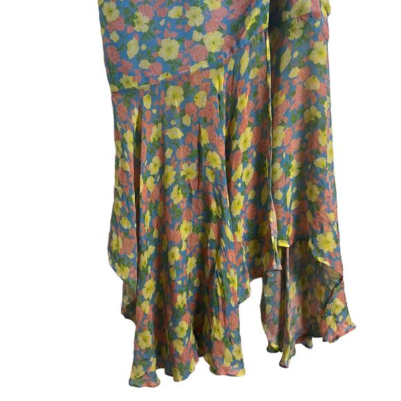 Amur Jaylah Patchwork Floral Print Silk Asymmetrical Midi Dress Size 4 - Picture 11 of 16